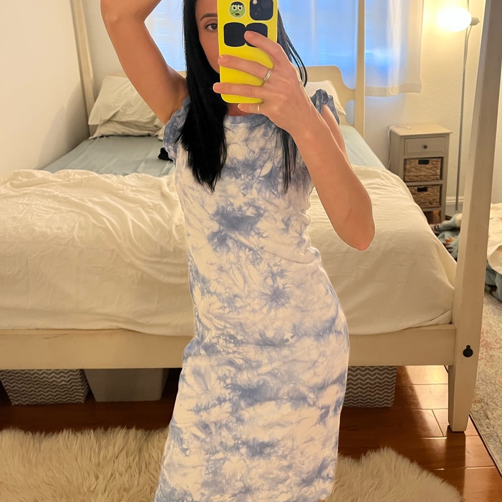 Time & Tru XS MIDI Dress Blue TieDye